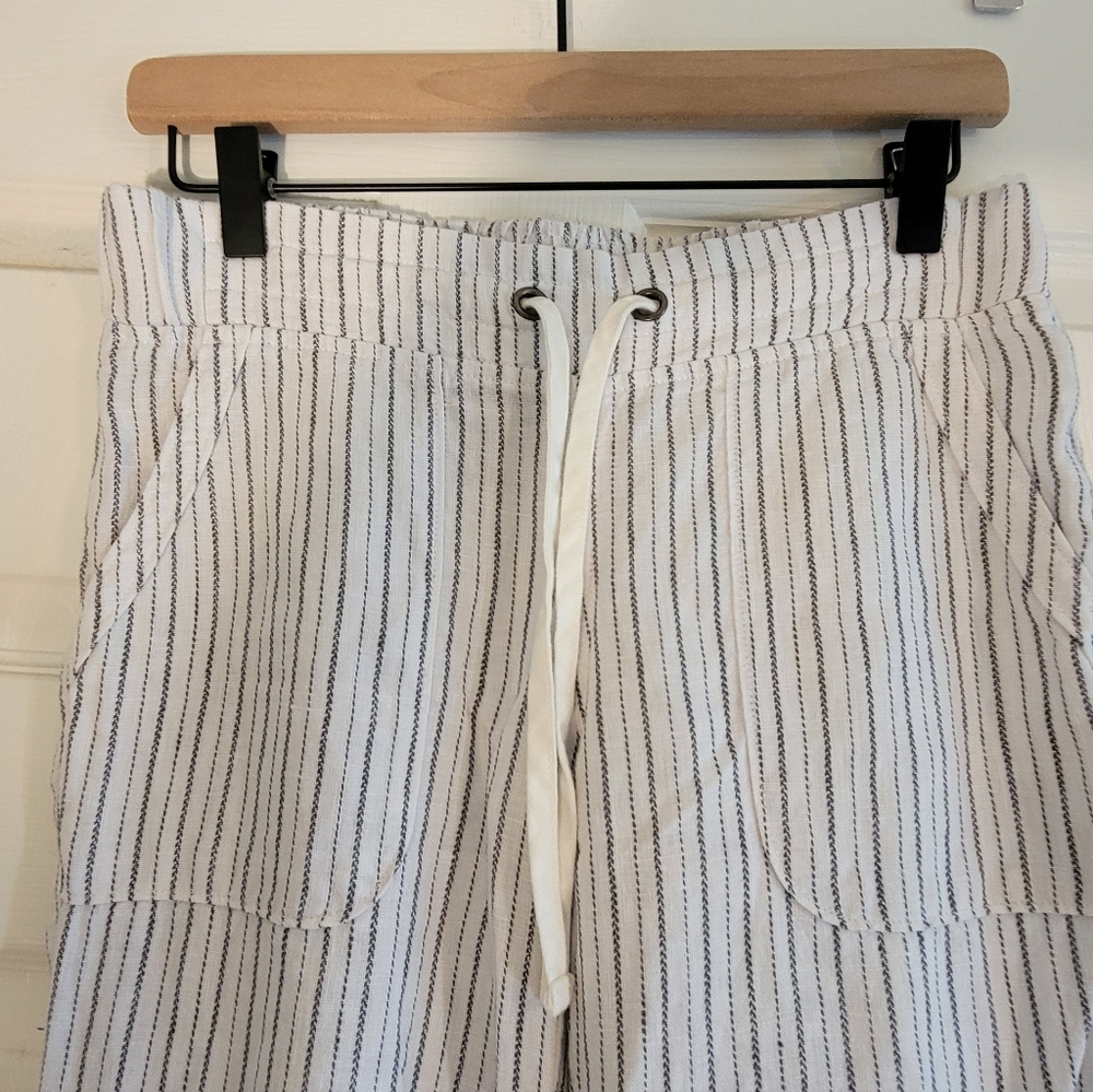 Athleta Striped Black & White Wide-Leg Linen Pants Size 2P